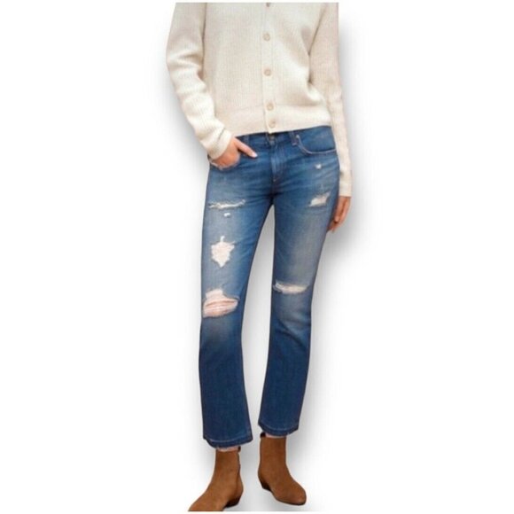 Rag & Bone Womens X Boyfriend Jeans Sz 26 Doris Wash Distressed Raw Hem Cropped - Picture 1 of 12